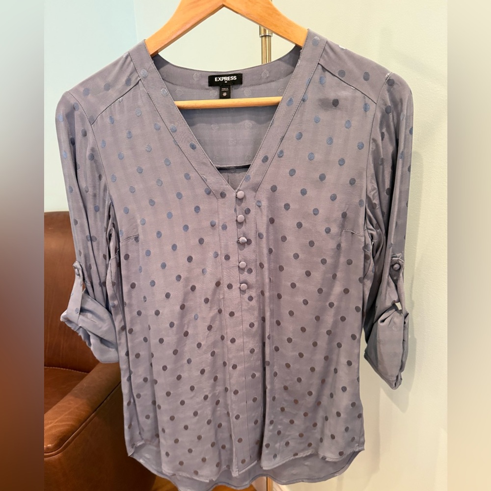 Express Women's Blue Polka Dot Blouse